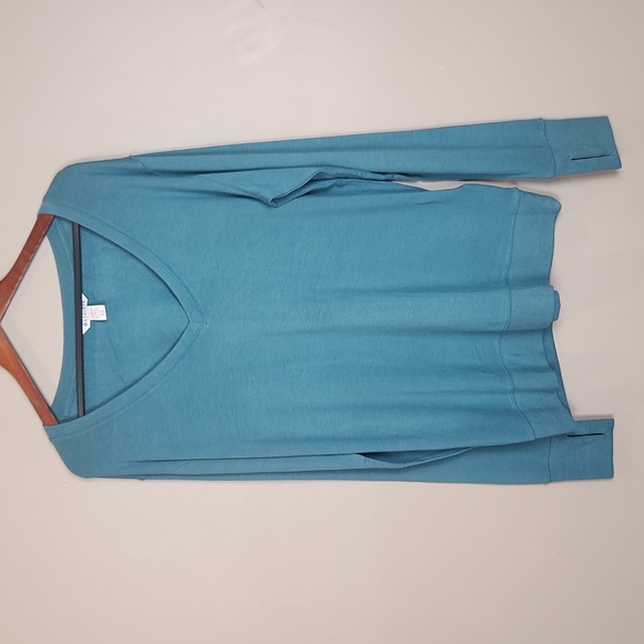 Athleta Sunrise V-Neck Modal Blend‎ Teal Sweatshirt Size Large - Picture 2 of 9